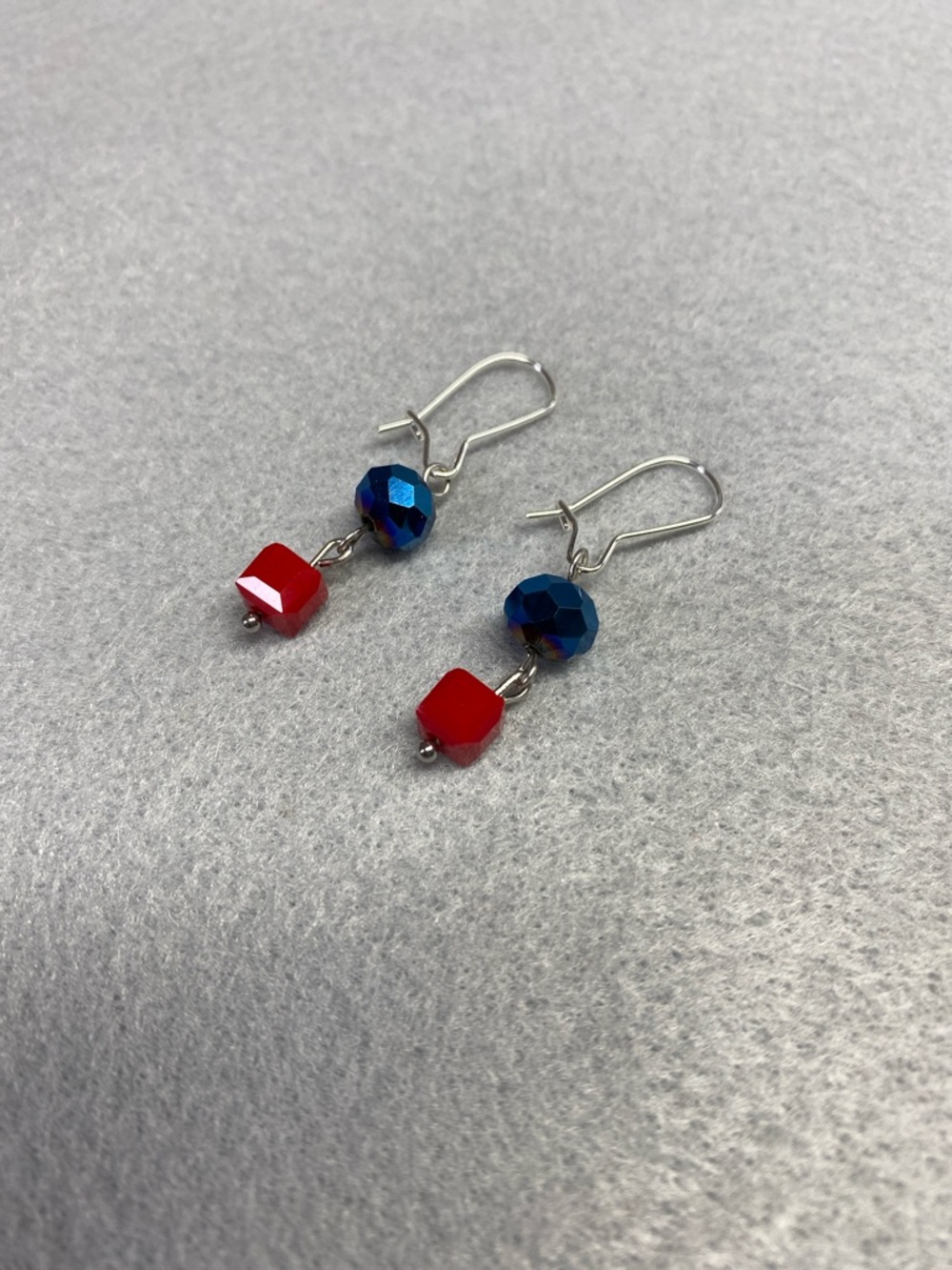 ⭐️HANDMADE Red and Blue Drop Earrings - Women Jewelry
